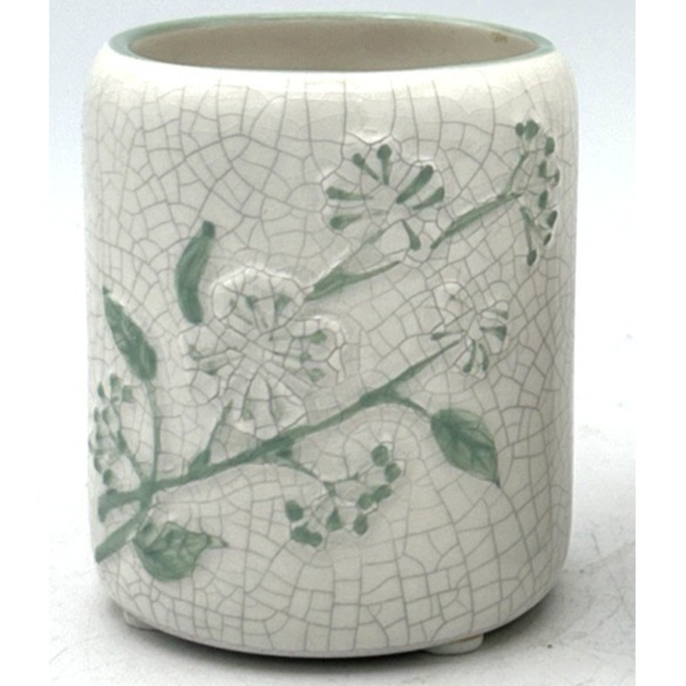 Yankee candle votive holder, White mint green flowers 2.75"HX 2.25"W replacement